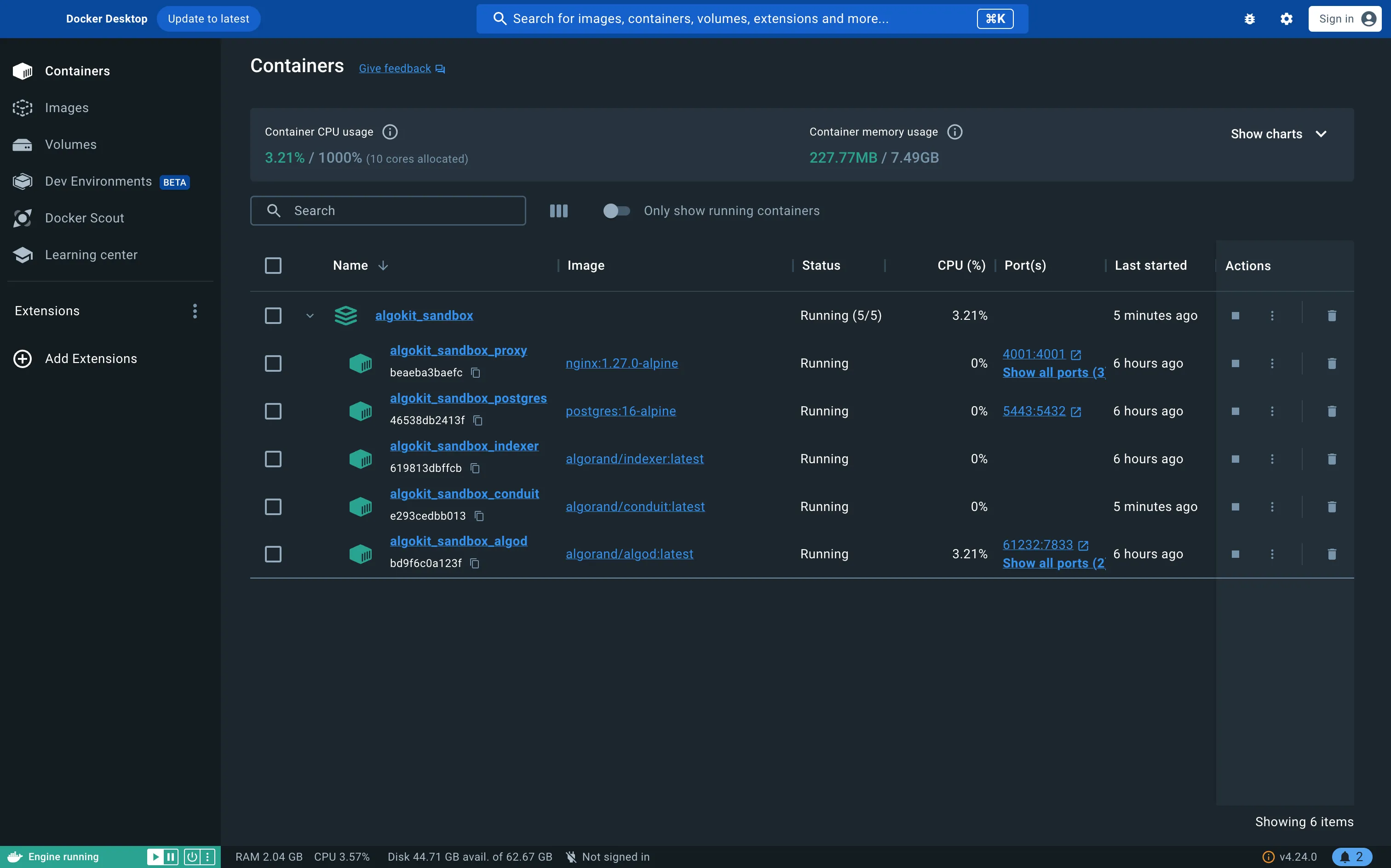 Docker Desktop LocalNet Instance